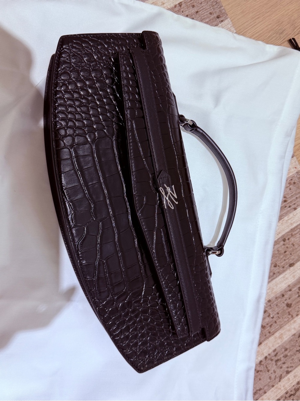 Karl Lagerfeld Black Croc-Embossed Top-Handle Clutch